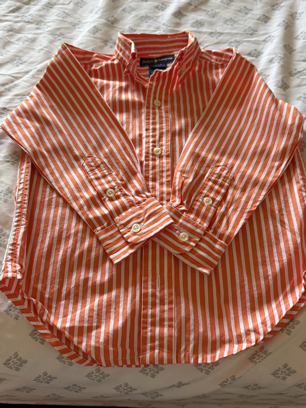 Polo by Ralph Lauren Orange and White Striped Oxford Shirt
